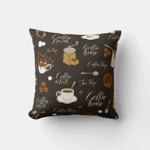 Seamless pattern on tea and coffee theme in retro cushion