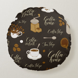 Seamless pattern on tea and coffee theme in retro round cushion