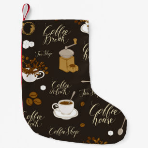 Seamless pattern on tea and coffee theme in retro small christmas stocking