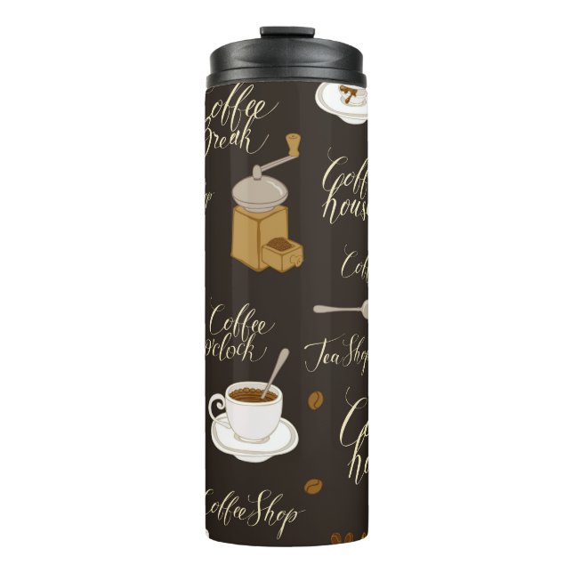 Seamless pattern on tea and coffee theme in retro  thermal tumbler (Front)