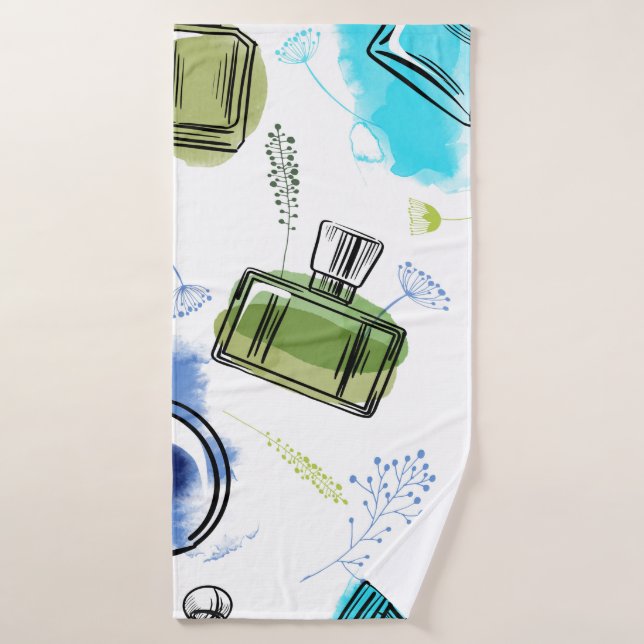 Seamless pattern parfum bottle and watercolor text bath towel (Bath Towel)