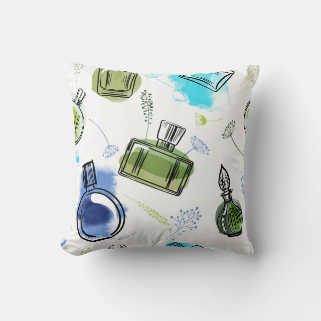 Seamless pattern parfum bottle and watercolor text cushion (Front)