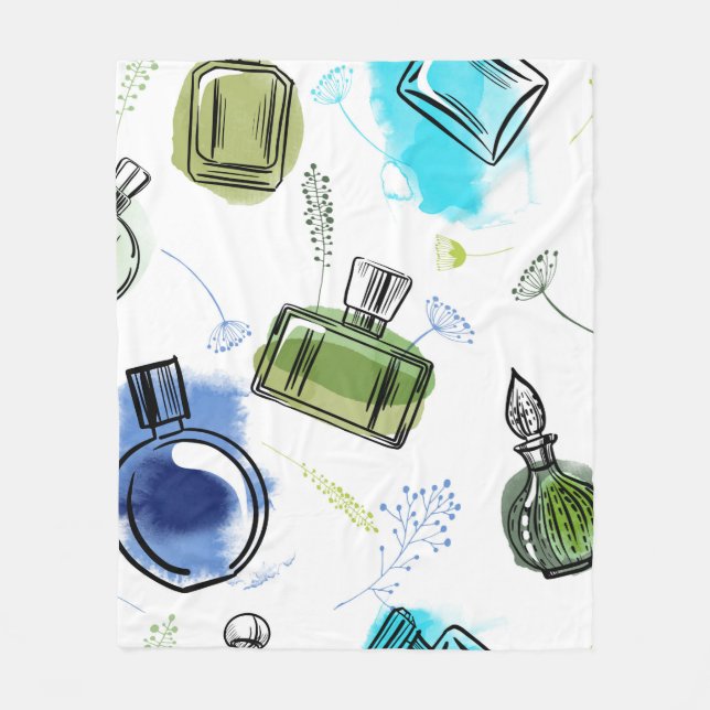 Seamless pattern parfum bottle and watercolor text fleece blanket (Front)