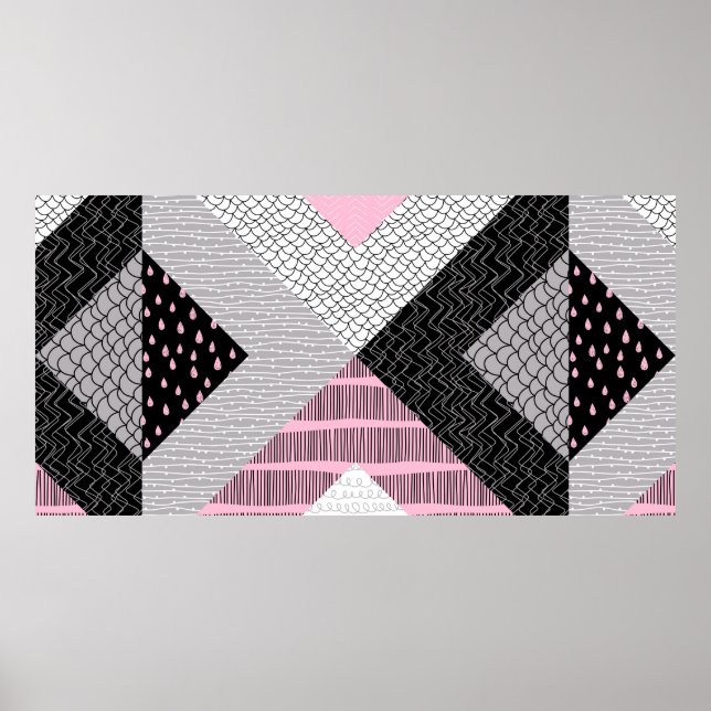 Seamless pattern, patchwork tiles. Freehand drawin Poster (Front)