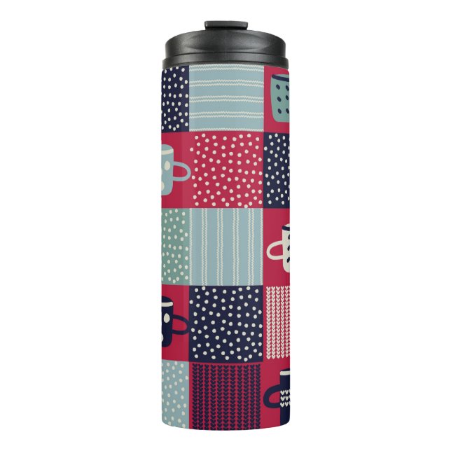 Seamless pattern, patchwork with hand drawn cups,  thermal tumbler (Front)