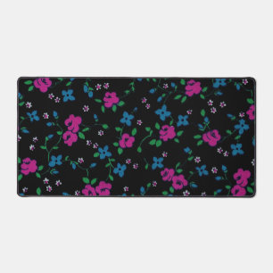 Seamless Pattern Pink blue flowers, green leaves Desk Mat