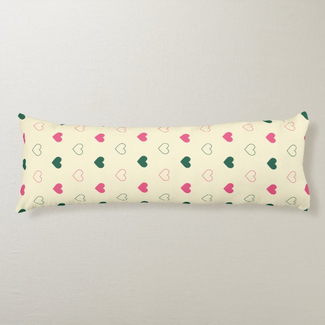 Seamless Pattern - Pink & Green Hearts on Cream Body Cushion (Front)