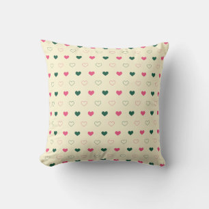 Seamless Pattern - Pink & Green Hearts on Cream Cushion