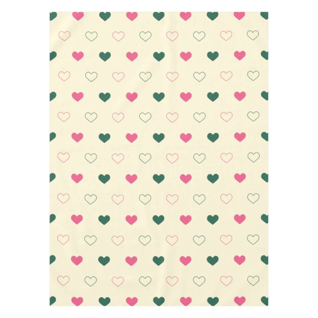 Seamless Pattern - Pink & Green Hearts on Cream Tablecloth (Front)