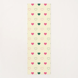 Seamless Pattern - Pink & Green Hearts on Cream Yoga Mat