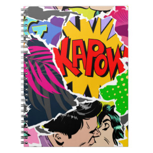Seamless pattern pop art comics style. Collage of Notebook