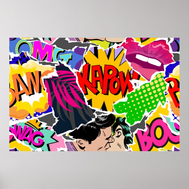 Seamless pattern pop art comics style. Collage of  Poster (Front)