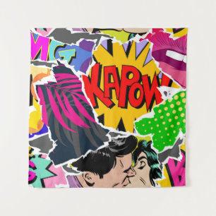 Seamless pattern pop art comics style. Collage of  Tapestry