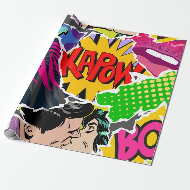 Seamless pattern pop art comics style. Collage of  Wrapping Paper (Unrolled)