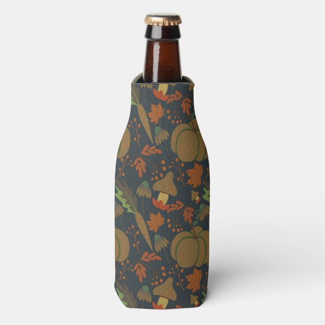 Seamless pattern Pumpkin & carrot dark background Bottle Cooler (Bottle Front)