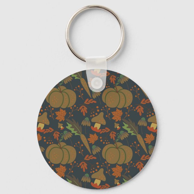 Seamless pattern Pumpkin & carrot dark background Key Ring (Front)