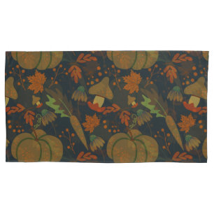 Seamless pattern Pumpkin & carrot dark background Pillowcase