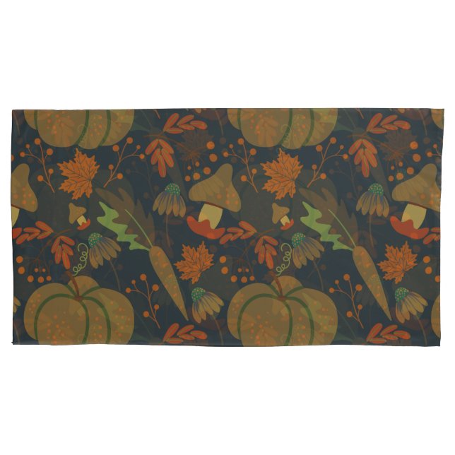Seamless pattern Pumpkin & carrot dark background Pillowcase (Front-Left)