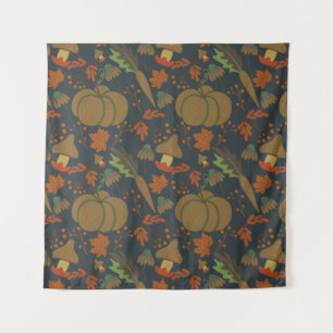 Seamless pattern Pumpkin & carrot dark background Tapestry