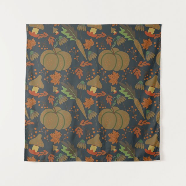 Seamless pattern Pumpkin & carrot dark background Tapestry (Front)