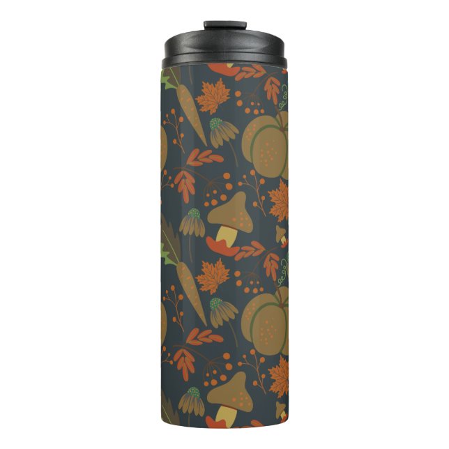 Seamless pattern Pumpkin & carrot dark background Thermal Tumbler (Front)
