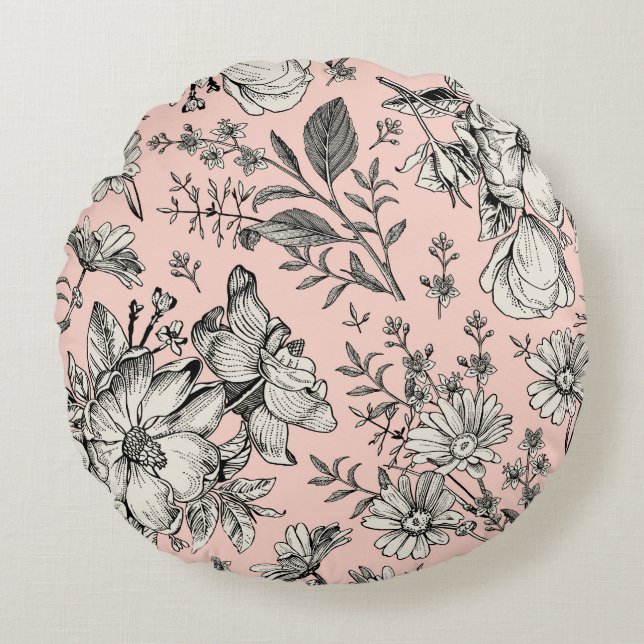 Seamless pattern. Realistic blooming isolated flow Round Cushion (Front)