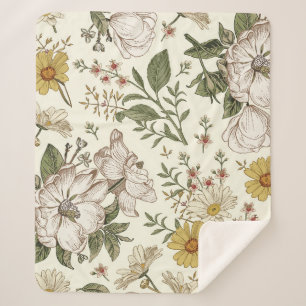 Seamless pattern. Realistic blooming isolated flow Sherpa Blanket