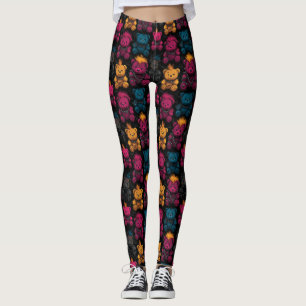 Seamless Pattern Rebellious Punk Rock Teddies Leggings