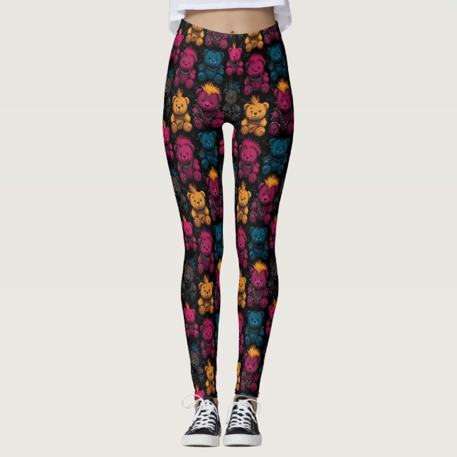 Seamless Pattern Rebellious Punk Rock Teddies Leggings (Front)