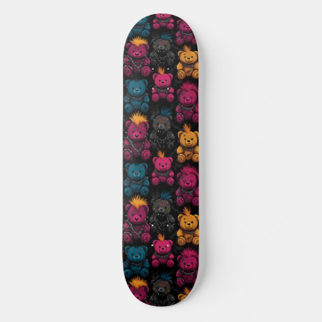 Seamless Pattern Rebellious Punk Rock Teddies Skateboard (Front)
