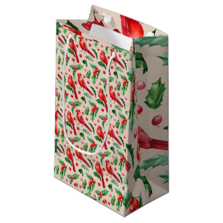 Seamless pattern red cardinal birds  small gift bag