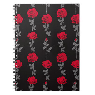 Seamless pattern red rose flowers vintage abstract notebook