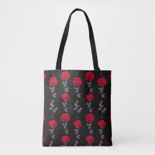 Seamless pattern red rose flowers vintage abstract tote bag