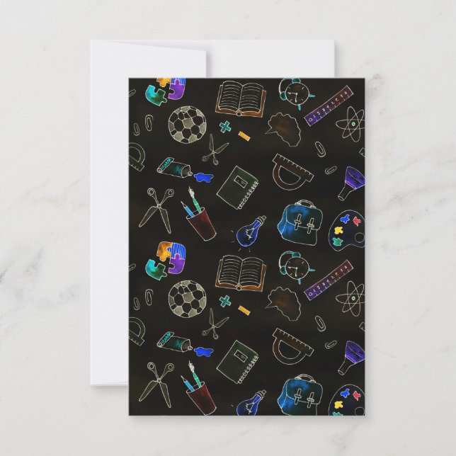 Seamless pattern school supplies, school thank you card (Front)