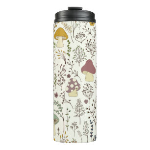 Seamless pattern. Set of colorful wild plants and  Thermal Tumbler