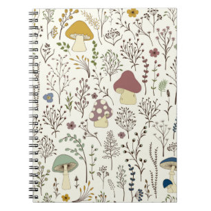 Seamless pattern. Set of colourful wild plants and Notebook