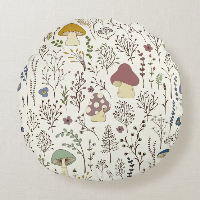 Seamless pattern. Set of colourful wild plants and Round Cushion (Front)