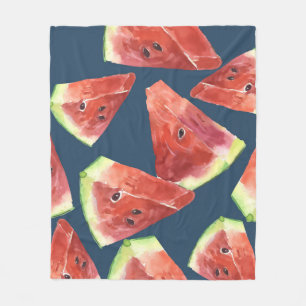 Seamless pattern. Slices of watercolor watermelon. Fleece Blanket