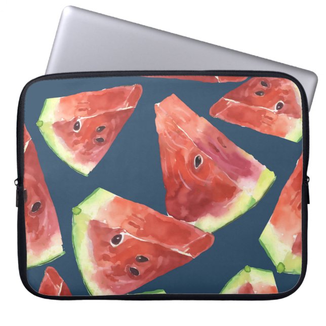Seamless pattern. Slices of watercolor watermelon. Laptop Sleeve (Front)