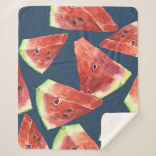 Seamless pattern. Slices of watercolor watermelon. Sherpa Blanket