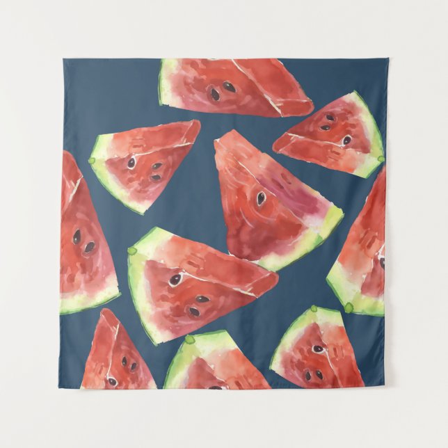 Seamless pattern. Slices of watercolor watermelon. Tapestry (Front)