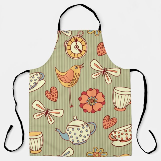 Seamless pattern "summer tea party" apron (Front)