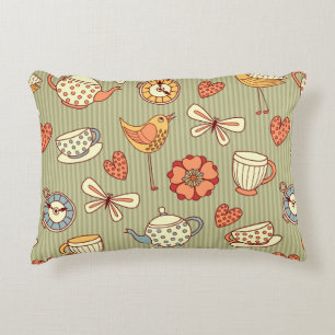Seamless pattern "summer tea party" decorative cushion