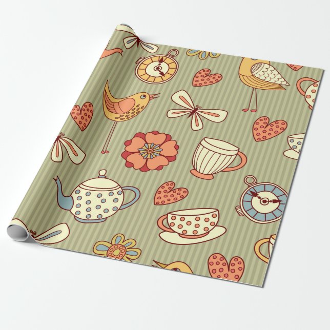 Seamless pattern "summer tea party" wrapping paper (Unrolled)
