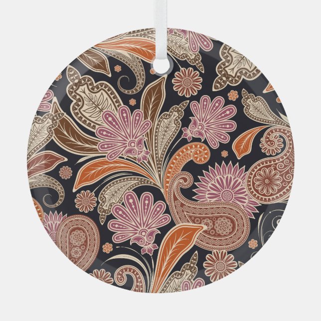 Seamless Pattern Traditional Paisley Design Glass Tree Decoration (Front)