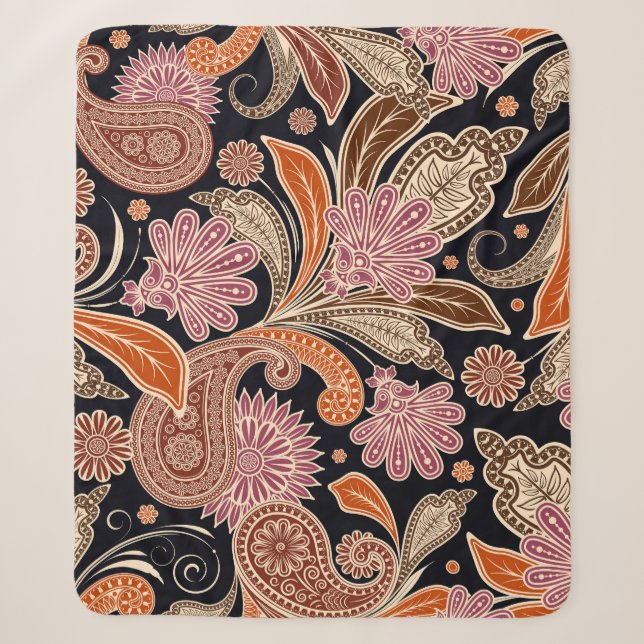 Seamless Pattern Traditional Paisley Design Sherpa Blanket (Front)