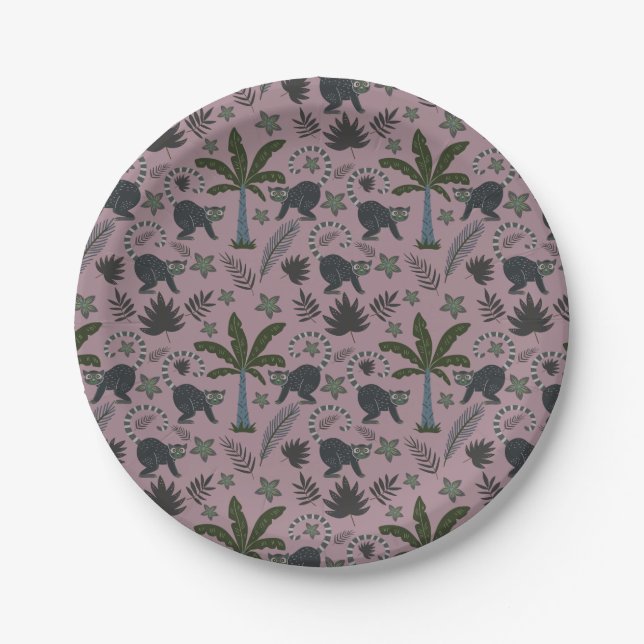 Seamless pattern Tropical animals monkey jumping Paper Plate (Front)