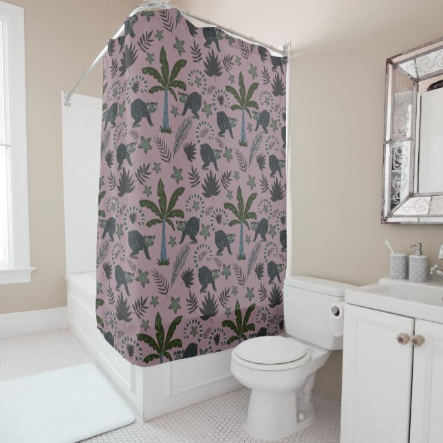 Seamless pattern Tropical animals monkey jumping Shower Curtain (In Situ)
