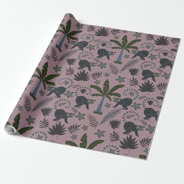 Seamless pattern Tropical animals monkey jumping Wrapping Paper (Unrolled)