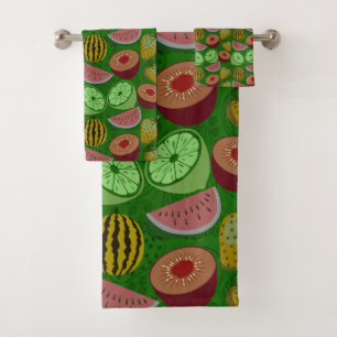 Seamless pattern tropical fruit & green background bath towel set